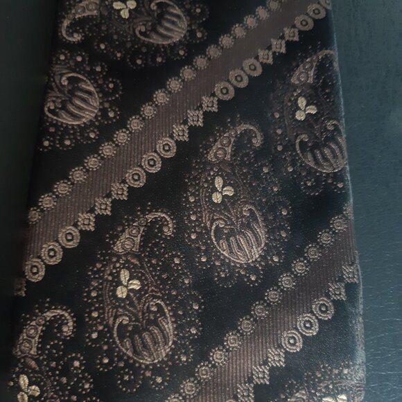 Zanetti Silk Necktie -Brown, Black & Tan Diagonal Stripe w/ Paisley - Picture 9 of 11
